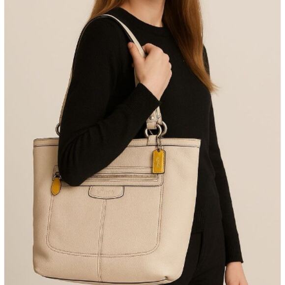 Vintage Coach Penelope Pebbled Leather Double Handle Shoulder Handbag Beige - Picture 1 of 10
